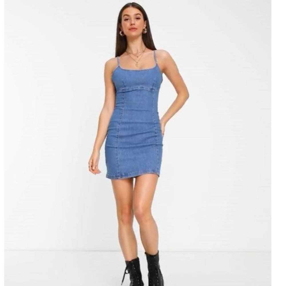 ASOS DESIGN Tall Organic Cotton Blend Denim Fitted Pinny Dress Size 4 (tall)
